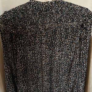 LOFT Ruffled Shoulder Long Sleeve Blouse | Mock Neck | Black White Brown Print